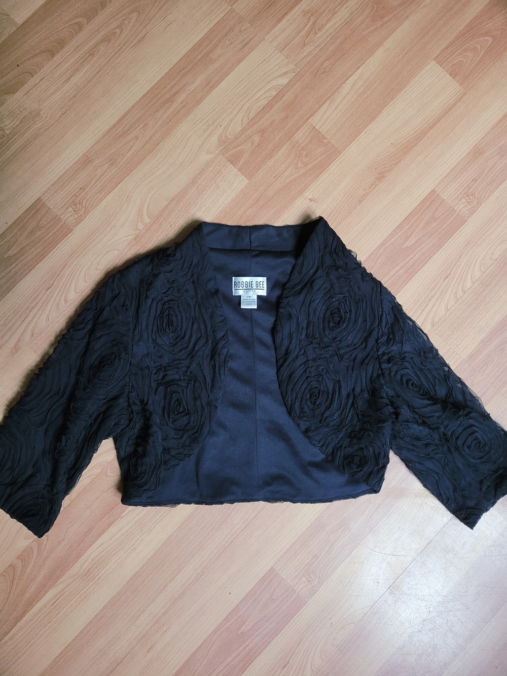 Robbie Bee Black Rosette-Trim Shrug